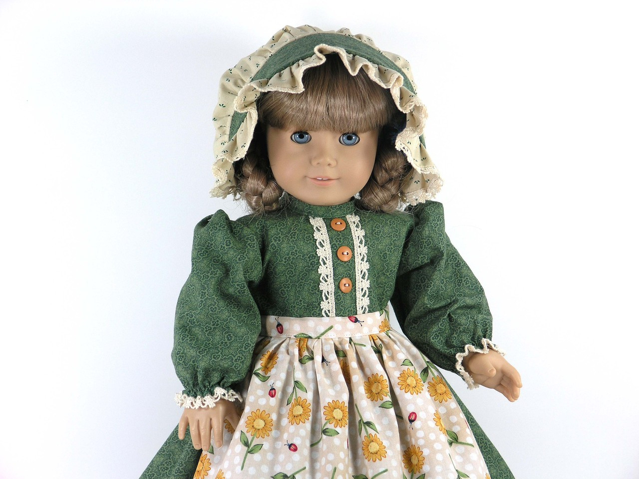 Handmade 1854 Kirsten Colonial Doll Dress, Apron, Bonnet