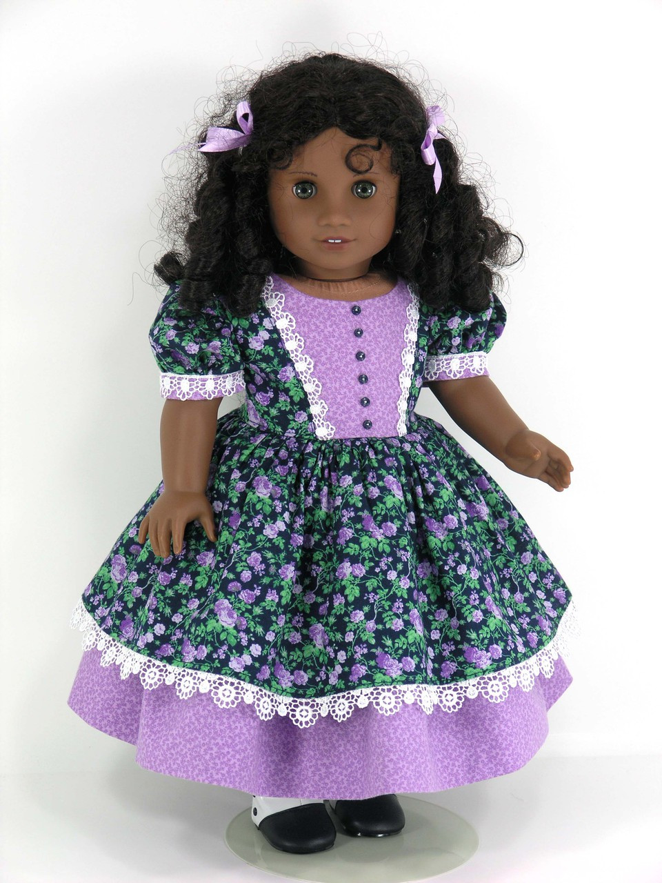 American Girl Doll Clothes - Cecile, Marie Grace 1850s Dress - Navy, Orchid  Floral