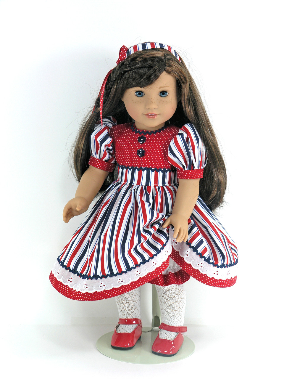 Doll Clothes for American Girl - Dress, Headband, Pantaloons - Navy ...