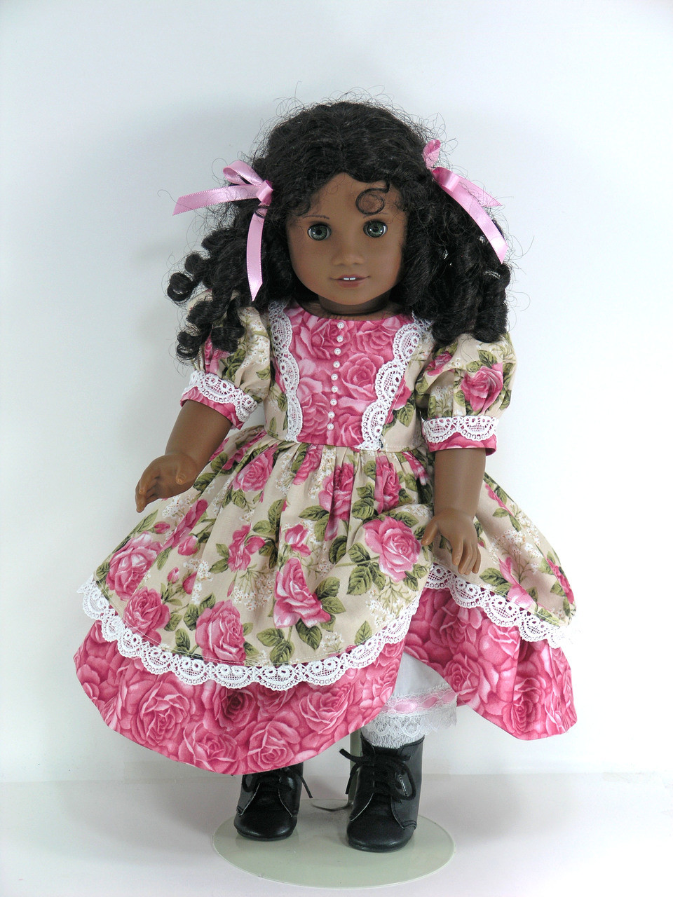 Handmade Clothes for American Doll - Dress, Headband, Pantaloons - Blue,  Pink Flowers - Exclusively Linda Doll Clothes