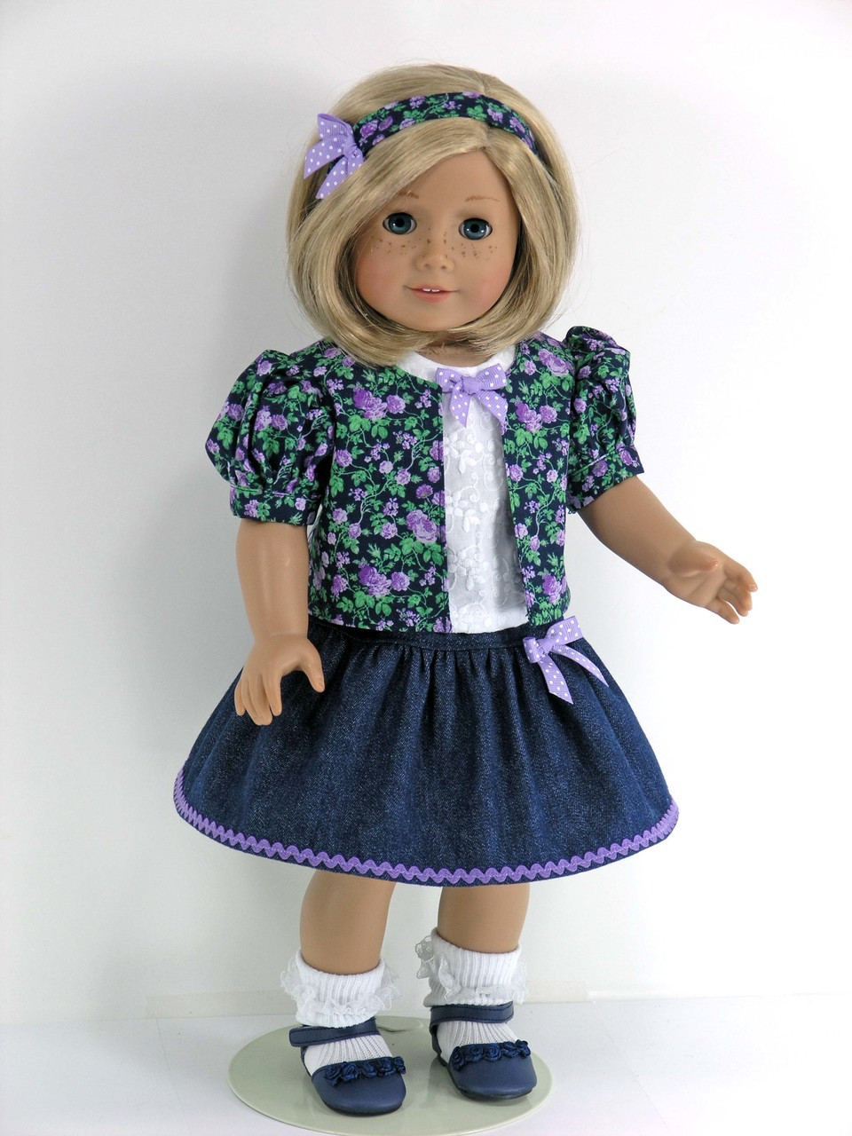 Handmade 18 inch Clothes for American Doll - Denim Skirt, Blouse