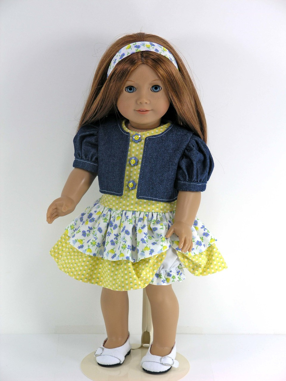 Handmade Doll Clothes for American Girl - Dress, Denim Jacket, Headband ...