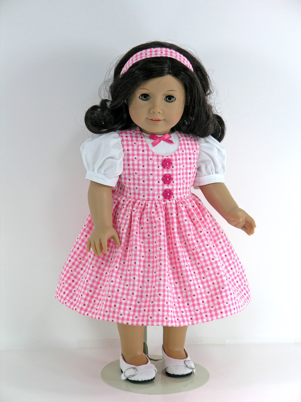 Handmade 18 inch Doll Clothes for American Girl Pink Check Taffeta