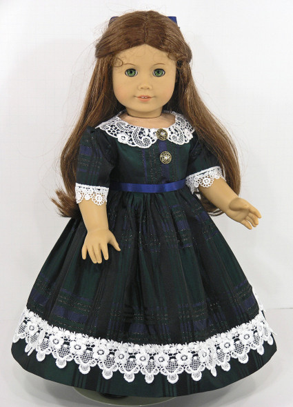 Handmade American Girl Green Plaid Taffeta Doll Dress