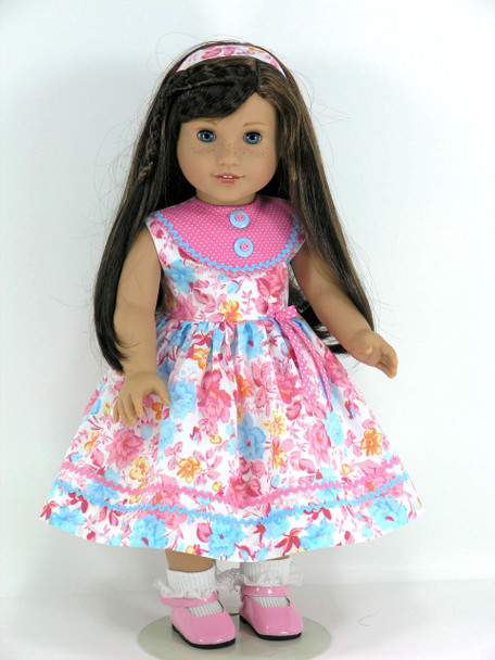 Handmade American Girl Clothes Doll Dress Dots Pink Blue