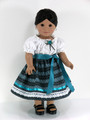 Handmade Doll Clothes fit American Girl Josefina - Skirt, Blouse, Pantaloons - Turquoise, Black