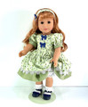 Handmade 18 Inch Doll Clothes fit American Girl - Dress, Headband, Bloomers - Green, Blue Floral