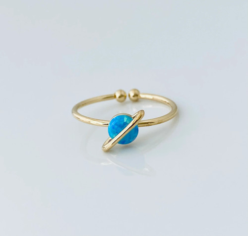 Gold Plated Brass Blue Opal Planet Ring