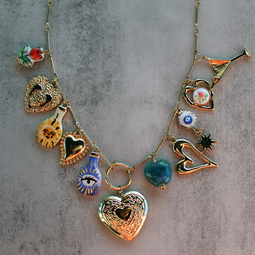 Heart Locket & Multi Charm Necklace