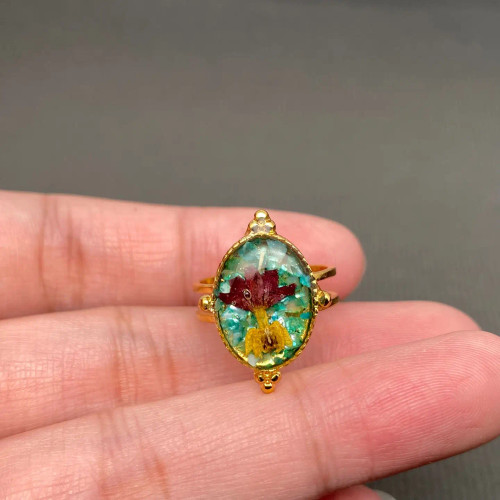 Mio Queena Dried Flowers 18K Gold Plate Ring - A