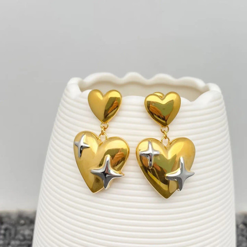 Mio Queena Two Tone Heart Charm 18K Golden Stainless Steel Earrings