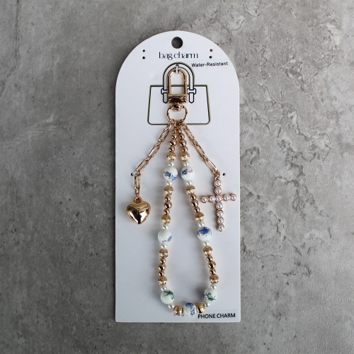 Heart & Ceramic Ball & Cross Bag Charm