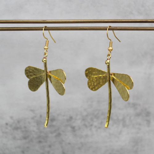 Hammered Dragonfly Drop Earrings