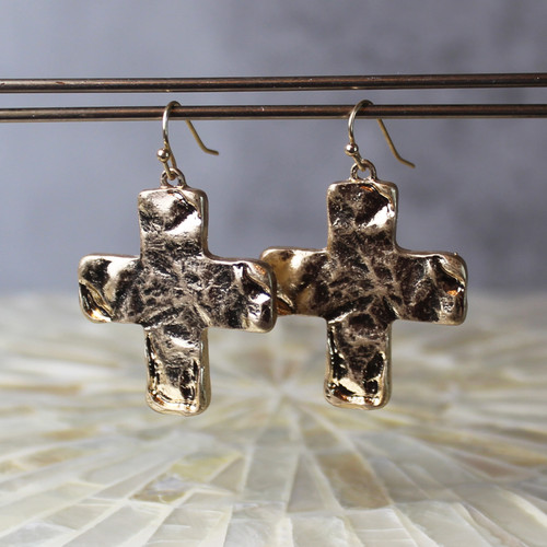 Hammered Cross Dangle Earrings