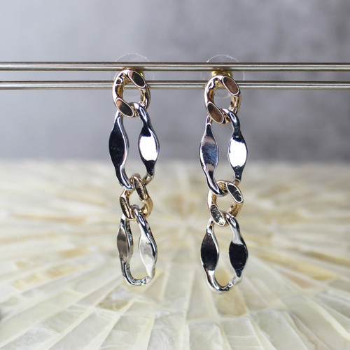 Two Tone Chunky Chain Drop Earrings