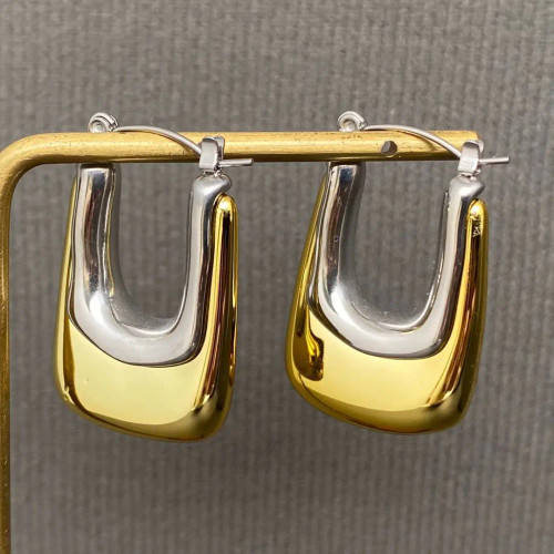 Mio Queena Two Tone Glossy 18K Gold Plated Steel Hoop Earrings