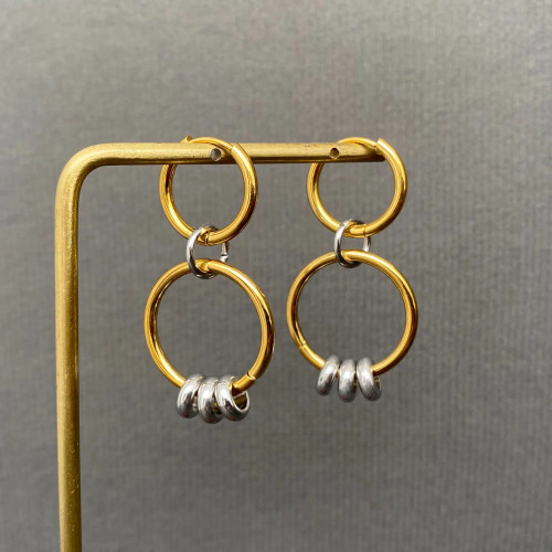 Mio Queena Two Tone Circular Ring 18K Gold Plated Earrings