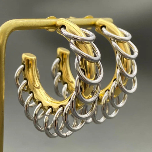 Mio Queena Two Tone Ring Fringe 18K Stainless Steel Earrings