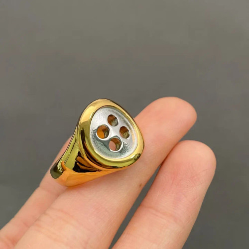 Mio Queena Button Two Tone 18K Gold Plated Stainless Steel Ring