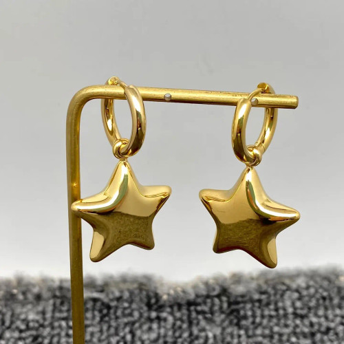 Mio Queena 18K Gold Plated Steel Glossy Star Huggie Earrings - Gold