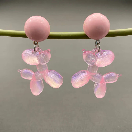 Mio Queena Pink Resin Balloon Dog Dangle Earrings