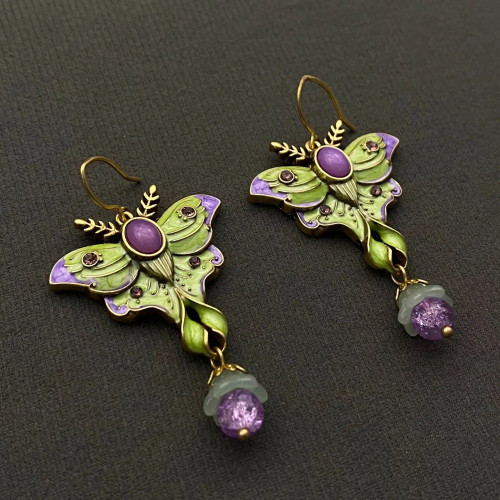 Mio Queena Vintage Green Moth Earrings