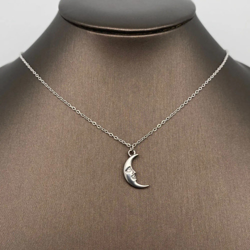 Mio Queena 18K Gold Plated Stainless Steel Crescent Moon Necklace - Steel