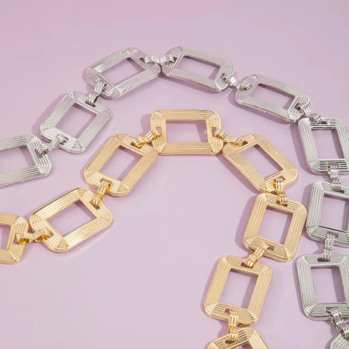 Fame Accessories Ribbed Rectangle Open Link Chain Belt