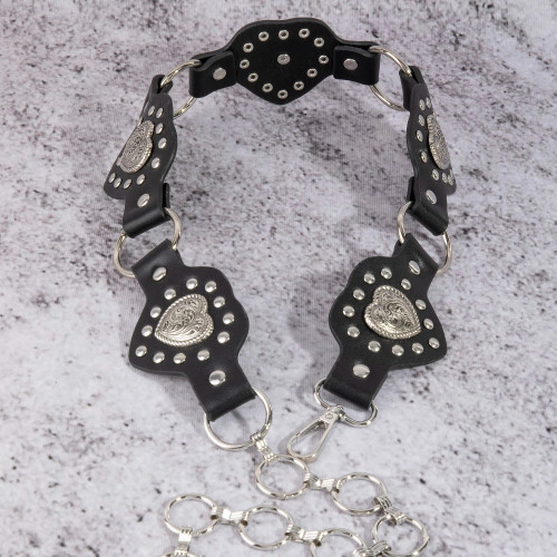 Fame Accessories Filigree Heart Faux Leather Chain Belt