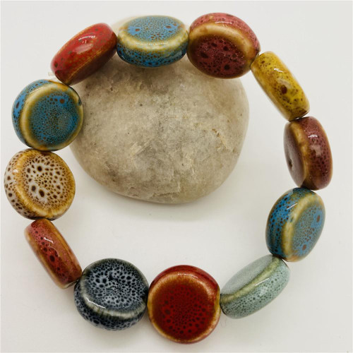 Colored Glazed Ceramic Bracelet - Disc