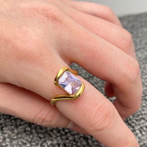 Purple Zircon 18K Gold Plated Stainless Steel Ring