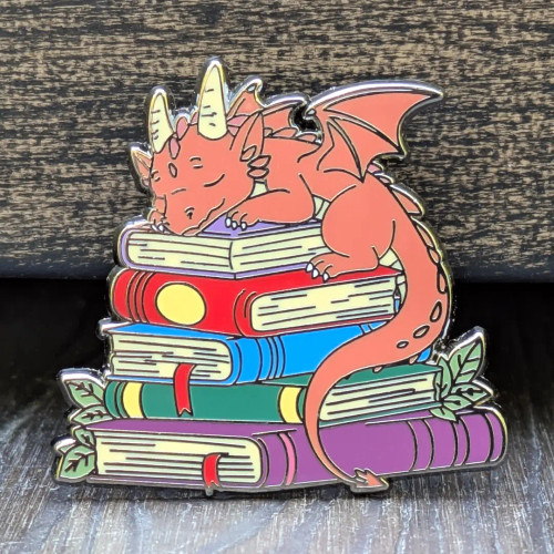 Mimic Gaming Co. Dragon Sleeping On Books Enamel Pin