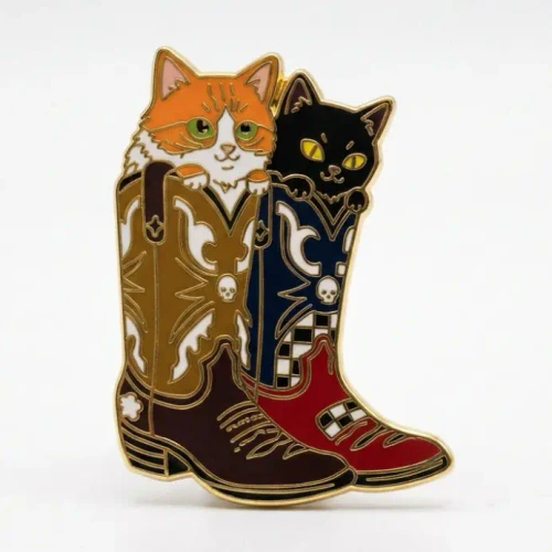 Cowboy Boot Cats Enamel Pin by Strike Gently
