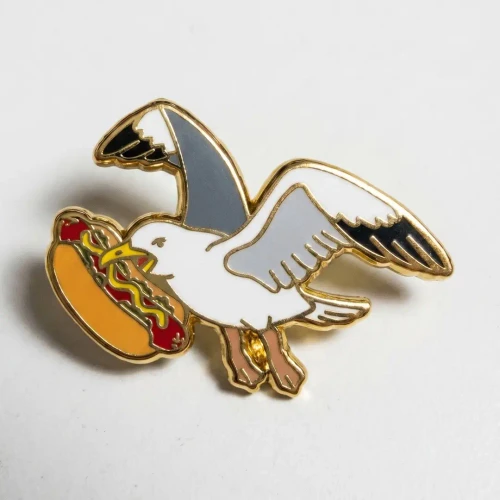 Hotdog Seagull Enamel Pin by Strike Gently