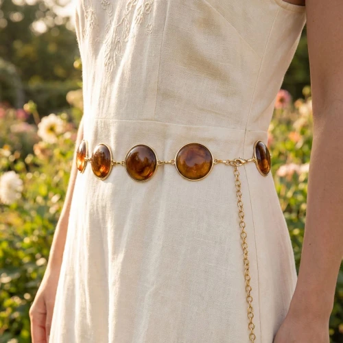 Round Stone Gold Frame Chain Belt by Fame Accessories