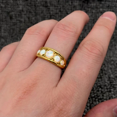 5 Opal 18K Gold Plated Stainless Steel Ring