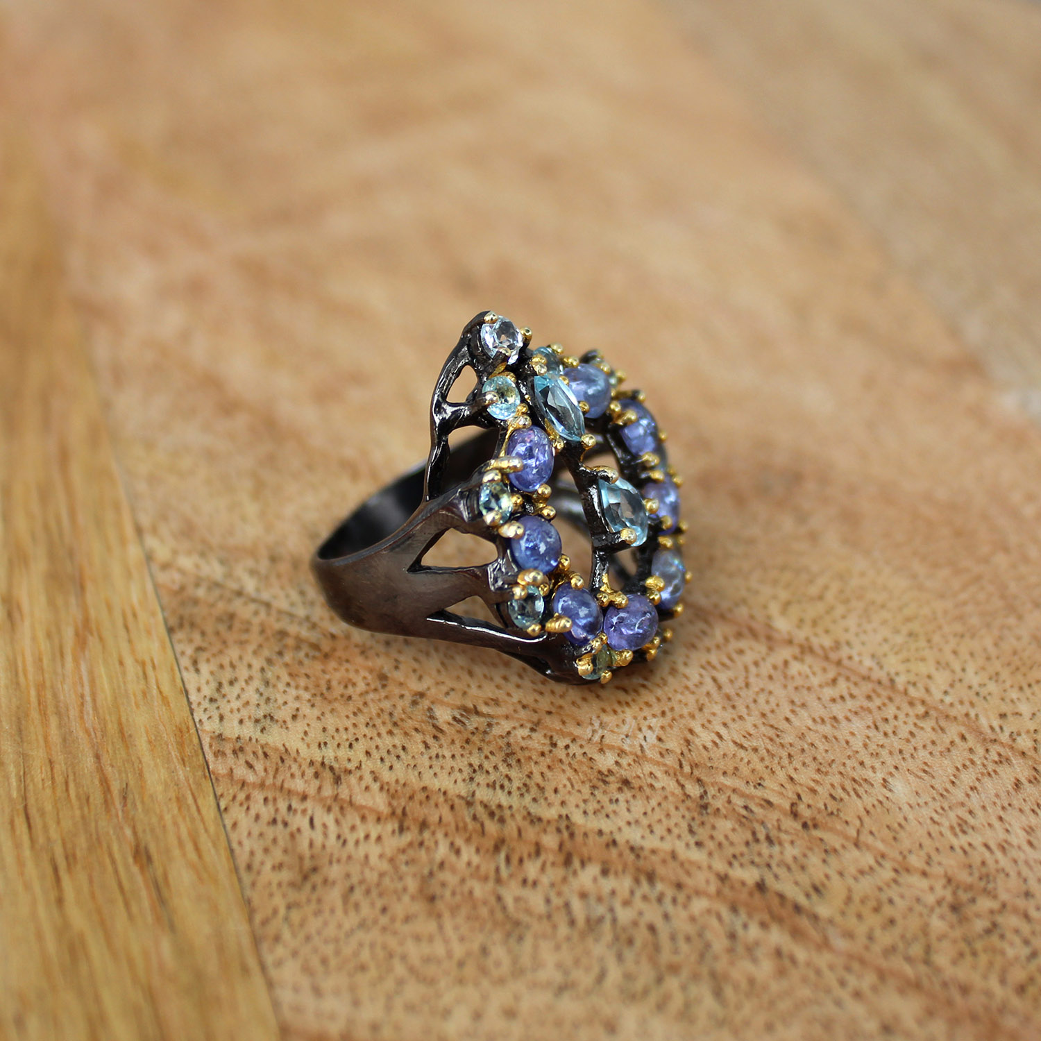 Blue sapphire store and amethyst ring