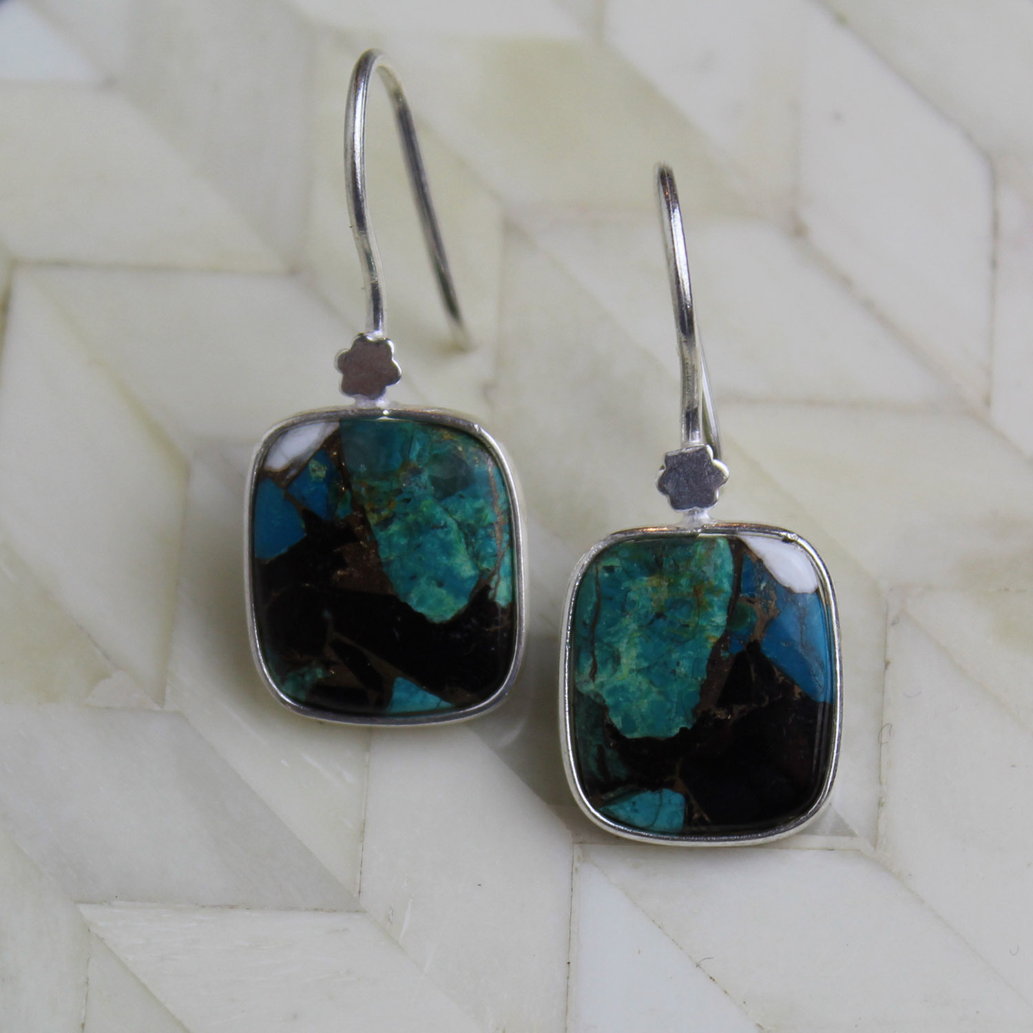 Turquoise Square Sterling Silver Earrings