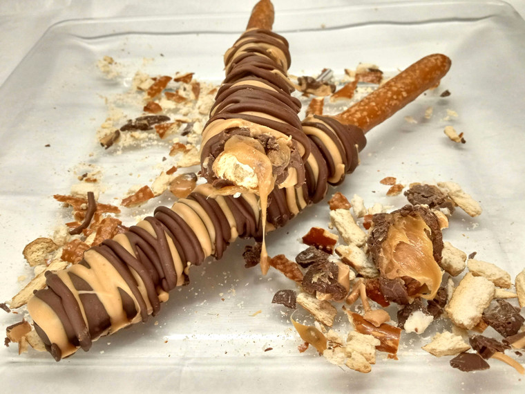 Chocolate and Caramel Covered Pretzels with Salted Caramel Swirl