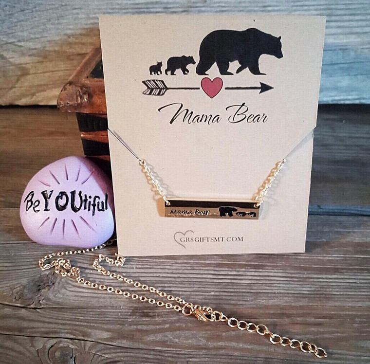 Mama Bear with 2 Cubs -Gold Necklace