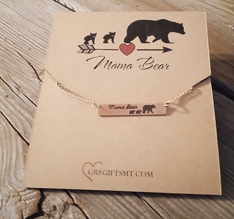 Mama Bear with 2 Cubs -Rose Colored Necklace