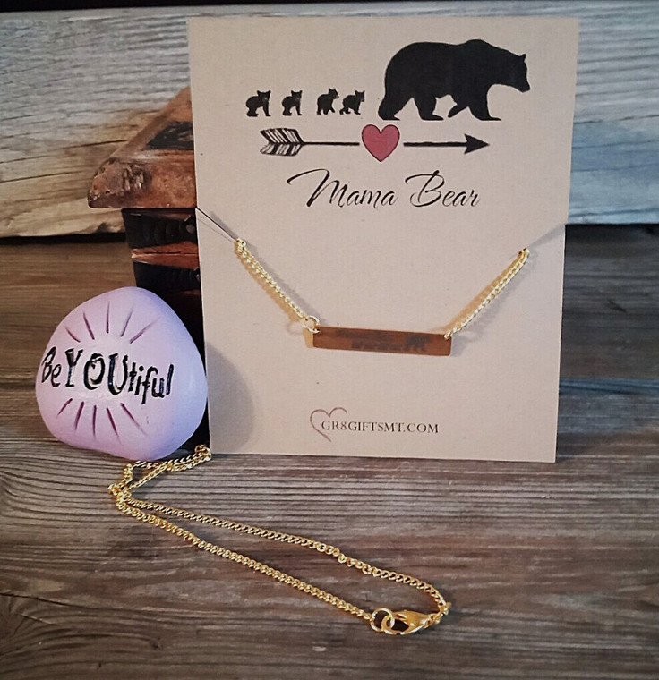 Mama Bear with 4 Cubs- Gold Colored Necklace