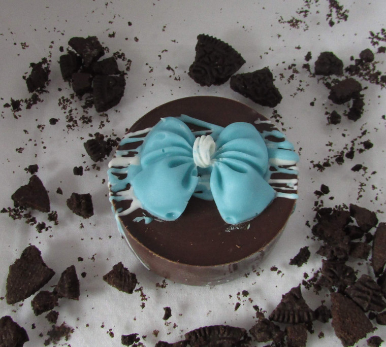 Chocolate Covered Oreo with chocolate winter blue bow