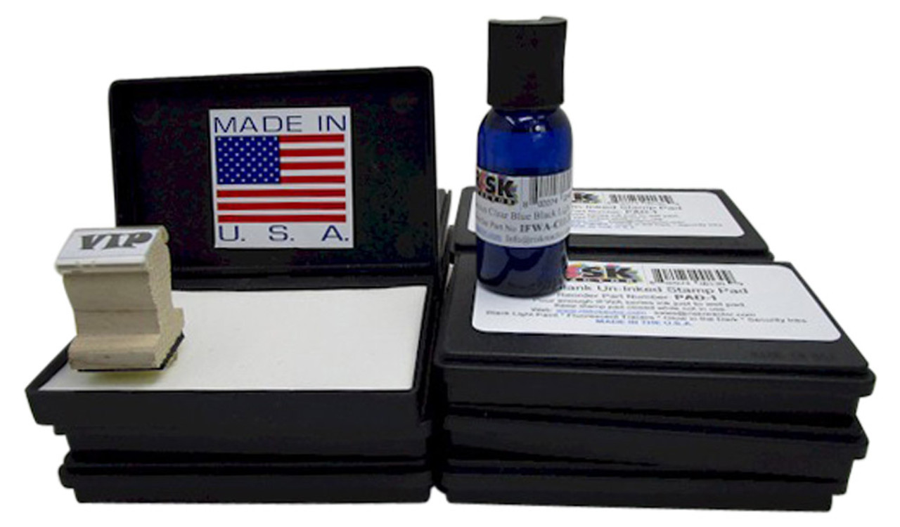 PAD-100 wholesale box of one hundred dry stamp pads for invisilbe black  lite inks