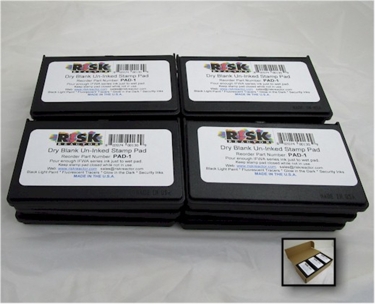 PAD-100 wholesale box of one hundred dry stamp pads for invisilbe black  lite inks
