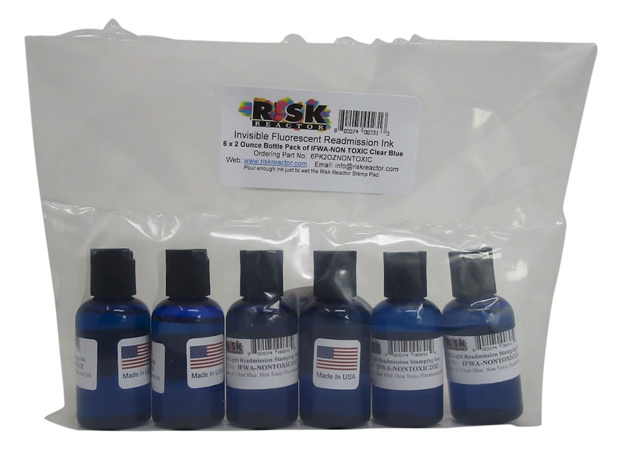 8PK1OZNONTOXIC eight 1 oz bottles of Invisible black light hand stamping ink  that is non toxic eight pack