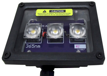 Three high flux 365 NM emitters housed in quality metal housing Three high flux 365 NM emitters housed in quality metal housing