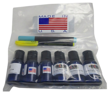 6PACK1OZC7 one ounce bottles of black light invisible fluorescent red porous stamping inks 6PACK1OZC7 one ounce bottles of black light invisible fluorescent red porous stamping inks