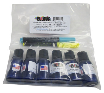 6 pack of black light invisible stamping inks with free clear UV blue pens 6PACK1OZC7 6 pack of black light invisible stamping inks with free clear UV blue pens 6PACK1OZC7