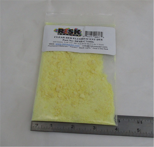 DFSBC7100G One Hundered Garms of Clear Red Fluorescent Black Light Dye.